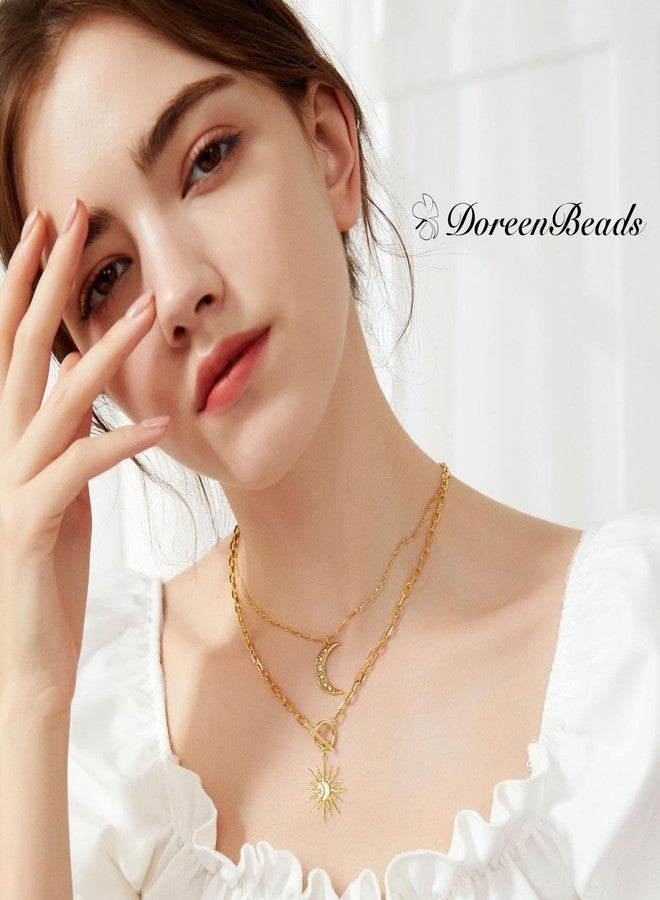 DoreenBeads قلادة دورين بيدز الذهبية للنساء، سلسلة مشبك ورق من الذهب عيار 18 قيراطًا، قلادة بتعليقة على شكل شمس، قلادة بتعليقة مشبك ورق، هدية مجوهرات عصرية - Image 2